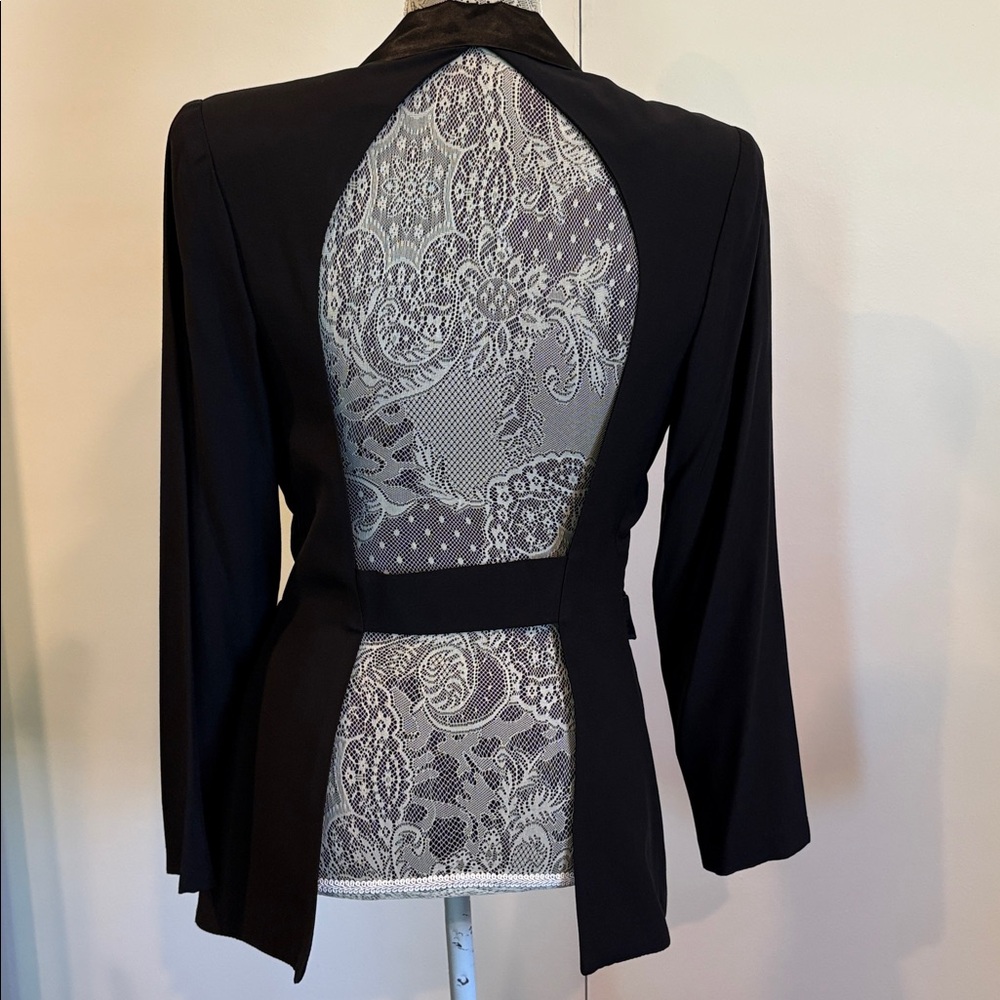 Vintage Y2K Backless Tuxedo Blazer Satin Lapel Open Back Evening Jacket